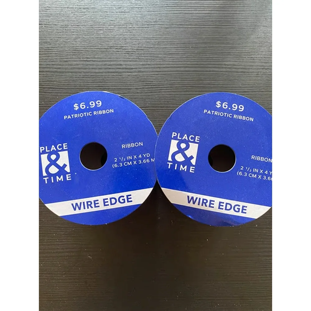 Two Spools Place&Time Patriotic Ribbon Stripped Blue, Red, Tan 4th of July Decor